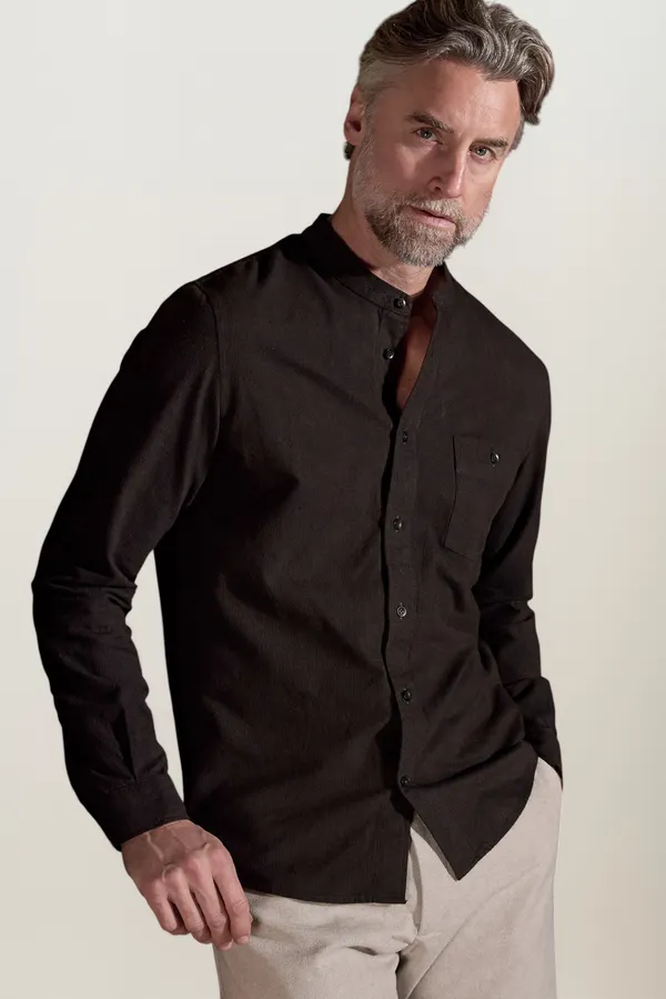 Chemise col officier en coton bio | marron "Nathan eco brushed cotton striped brown", About Companions