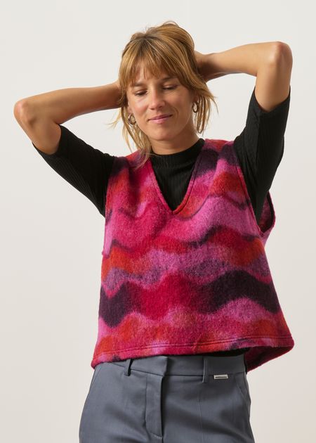 Pull sans manches en laine et coton bio | rose "Cropped vest - wavy pink" - Rotholz