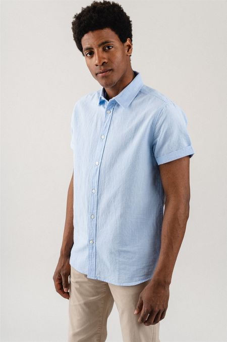 Chemise bleu ciel à manches courtes en coton bio et lin - larch ss skyway