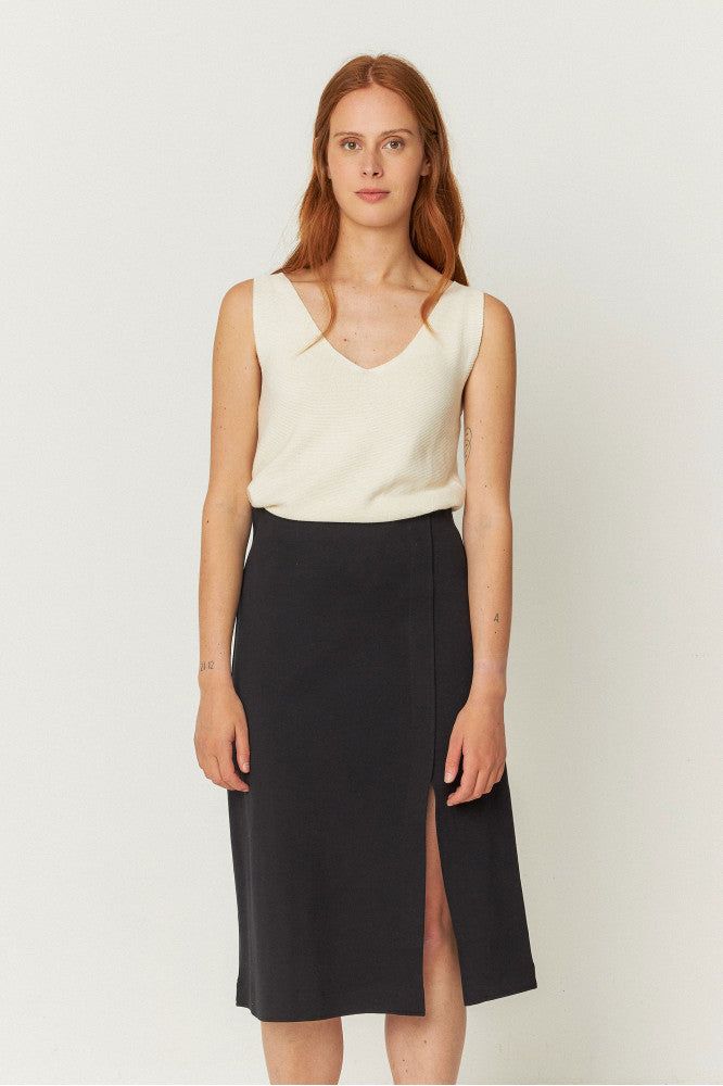 Jupe mi-longue en coton biologique | noir "baiza-gots skirt - black", SKFK, photo 1