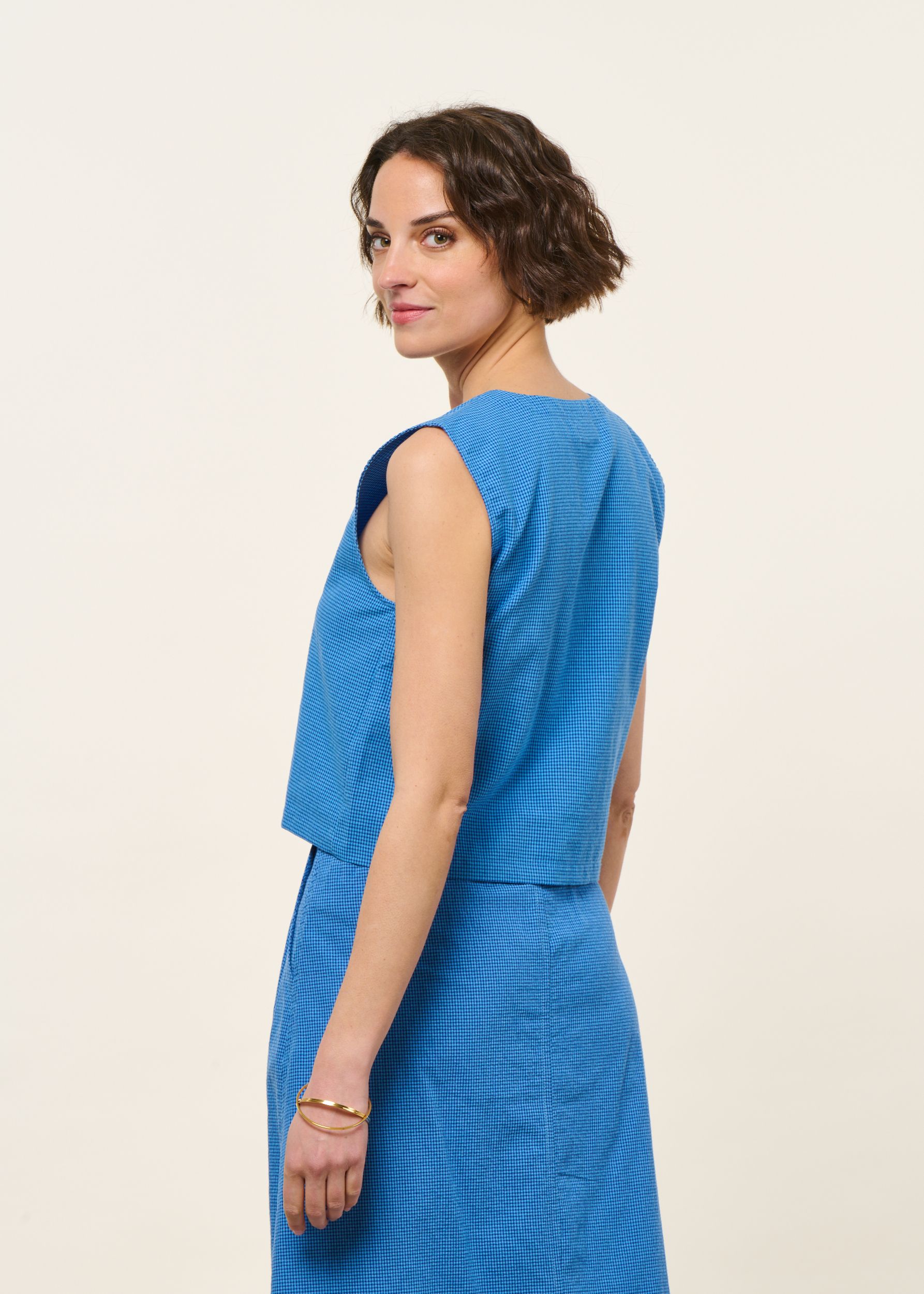 Bluse aus Bio-Baumwolle und recycelten Materialien | Blau "checks button up blouse blue", Brava Fabrics, Foto 3