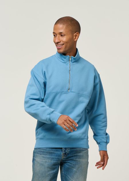 Sweat camionneur col zippé en coton bio | bleu "seaside blue" - Colorful Standard