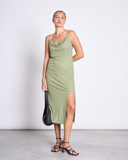 Robe midi à bretelles en tencel | vert "helen pale olive"