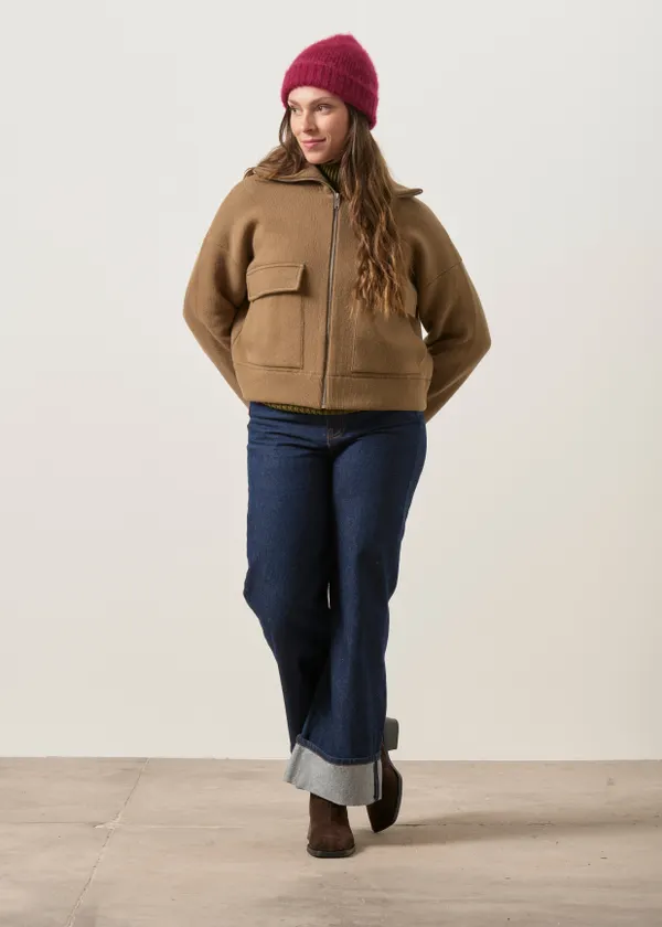 Veste en coton et laine bio | marron "cotton-wool knit jacket | amberwood", Armedangels