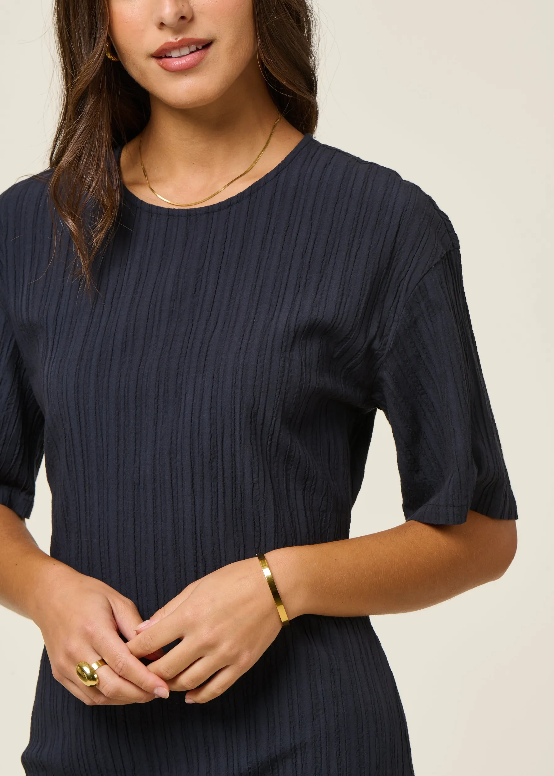 Robe longue en coton bio | marine "navy kina dress - blue", Thinking Mu, photo 3