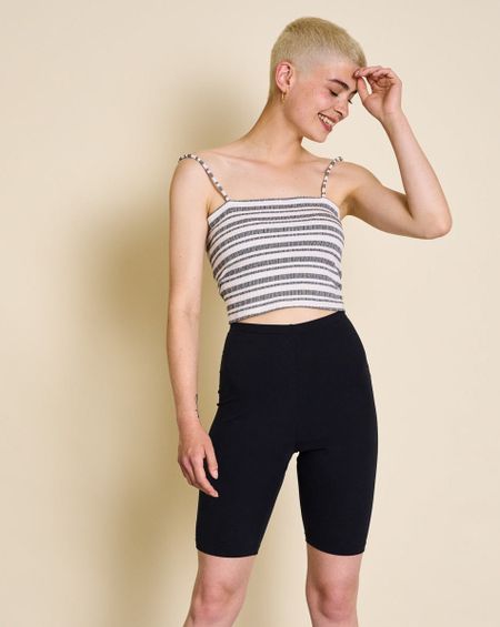 Crop top noir et blanc rayé en coton bio - sol black/white