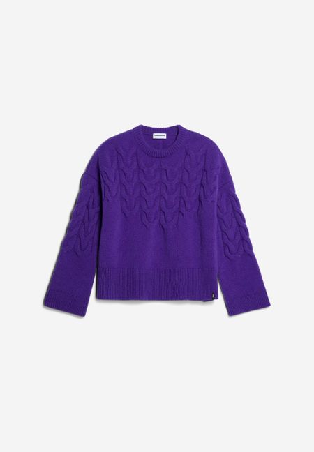 Pull maille en laine bio et recyclée | violet "brunaa cable - indigo lilac"