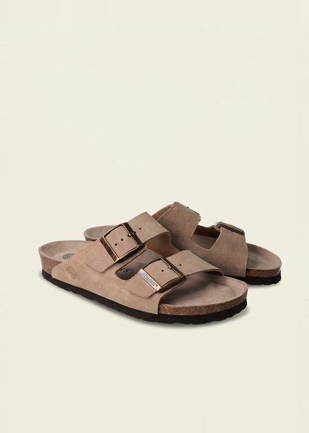 Sandales en cuir suède certifié | taupe "hawaii nubuck taupe" - Genuins