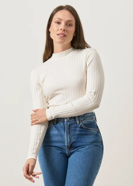 Sous-pull côtelé en coton bio | écru "Elma", WeDressFair