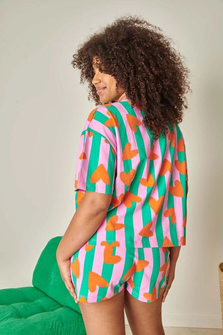 Pyjama en coton bio | coeurs rayures - vert, We Are Jolies, photo 3