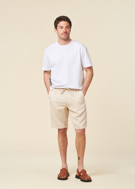 Short en lin bio | écru fig loose linen shorts light feather gray