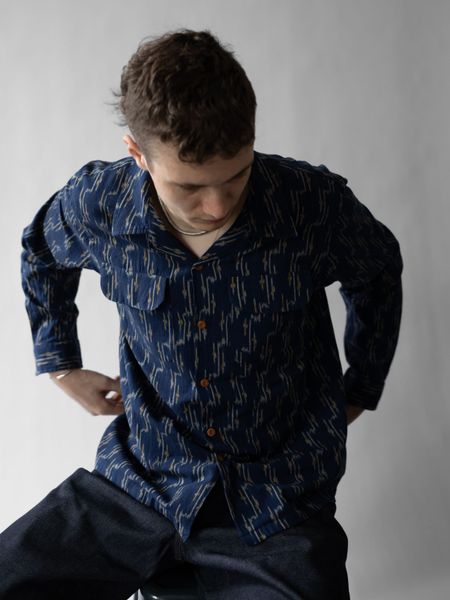 Chemise en coton bio | marine "vincent ikat shirt - blueberry" - Nudie Jeans