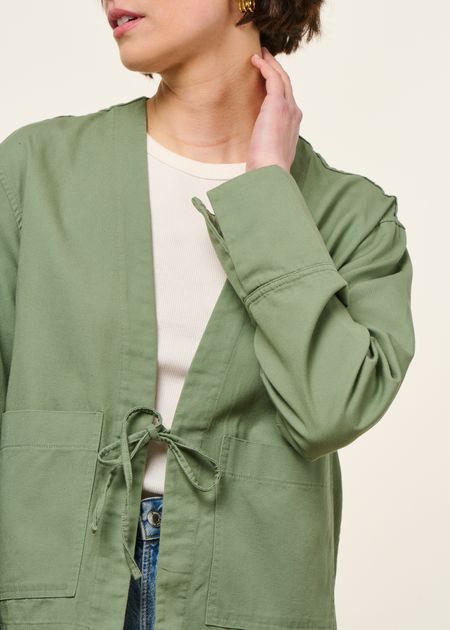 Veste légère en coton bio | verte "Kimono jacket organic cotton - leaf green" - Rotholz
