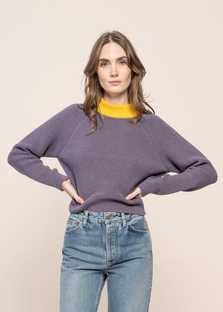 Pull en laine mérinos certifiée | bicolore "waterfront cropped wool sweater orchid"