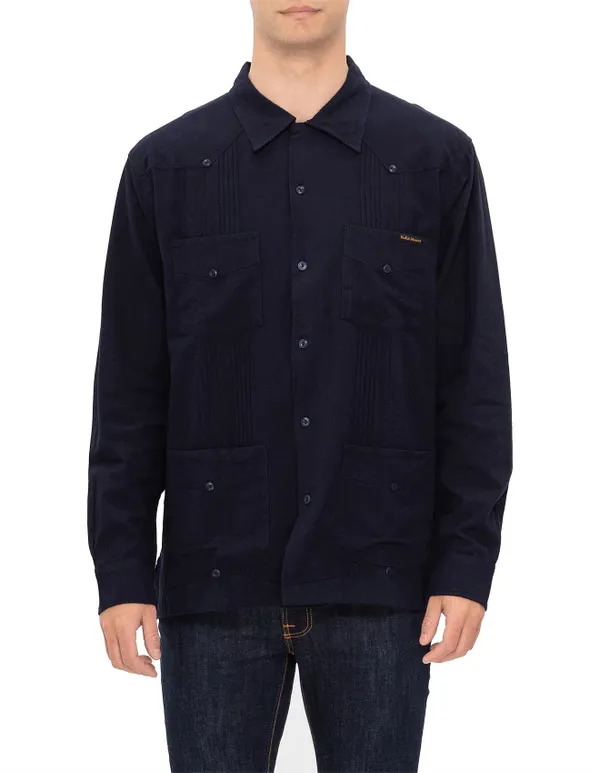 Chemise en coton bio | marine "ryan pleats cuban shirt - blueberry", Nudie Jeans