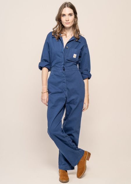 Combinaison worker en coton bio | bleu "ella herringbone boilersuit blue" - Nudie Jeans