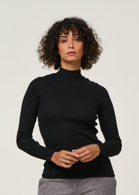 Sous-pull côtelé en coton bio | noir "alaania black", Armedangels, photo 5