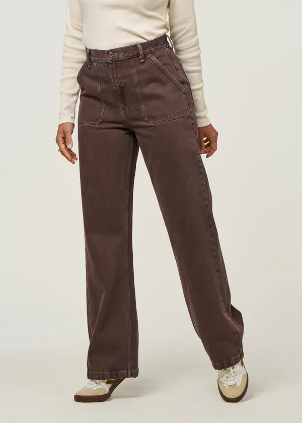 Jean droit large en coton bio | marron "asta workwear pants", Nudie Jeans