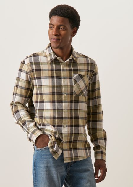 Chemise flanelle en coton bio | multicolor "Dune regular checked flannel shirt - brown check" - Knowledge Cotton Apparel
