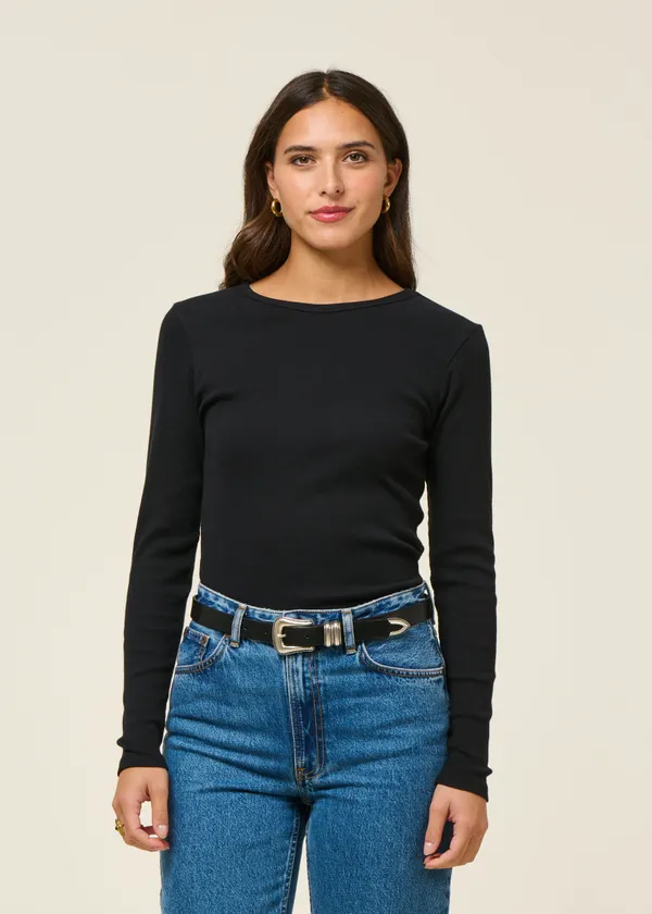T-shirt manches longues côtelé en coton bio | noir, WeDressFair