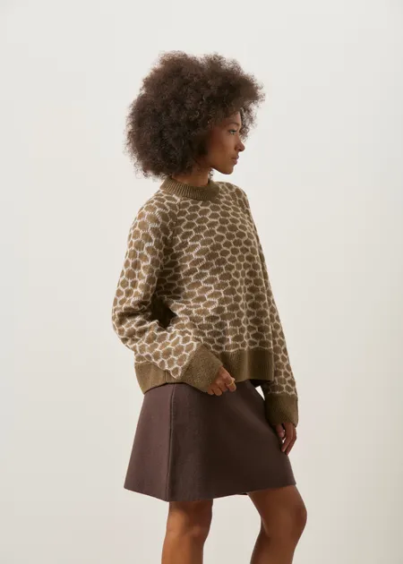 Pull en mélange de laine recyclée et bio | beige et marron "Wool multi dots knit sweater - claystone melange-oatmilk", Armedangels, photo 3