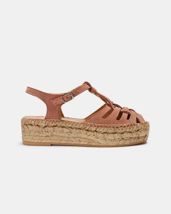 Espadrilles compensées en cuir certifié | marron "bemol brown", Naguisa