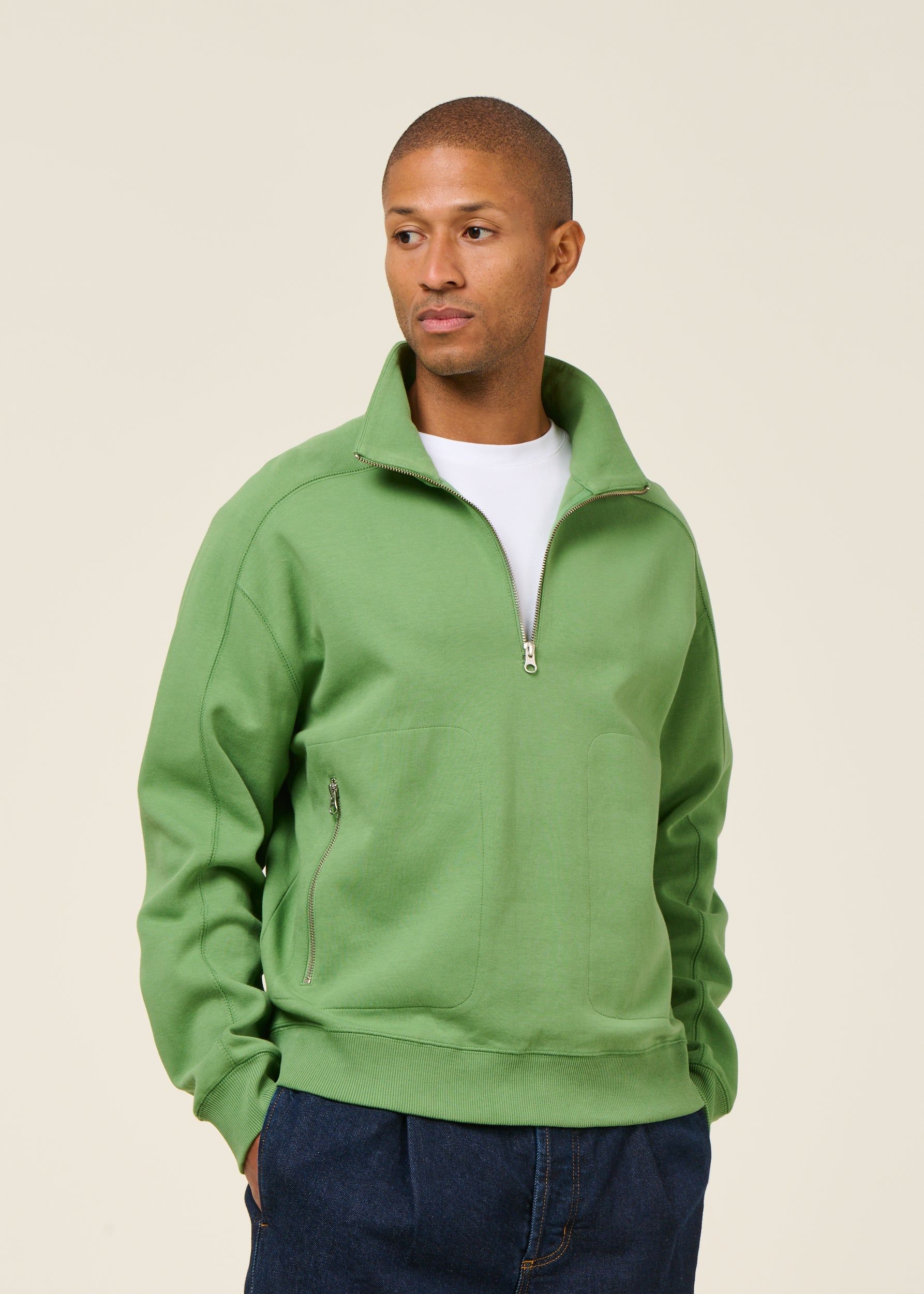 Sweatshirt col camionneur en coton bio | vert "ivy pipo - green", Thinking Mu, photo 4
