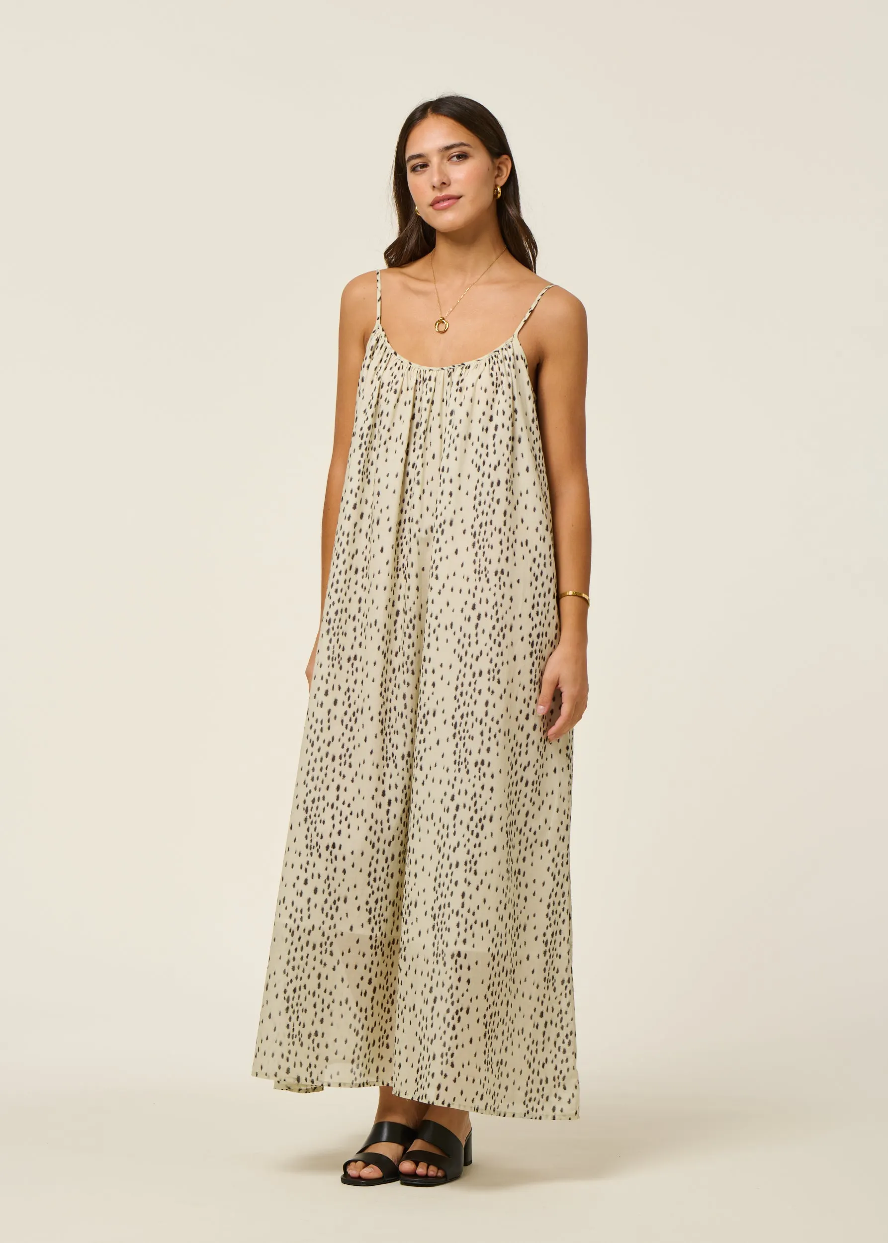 Robe longue ample en coton bio | écru "tova - dalmatian dots", Jan'n June, photo 3