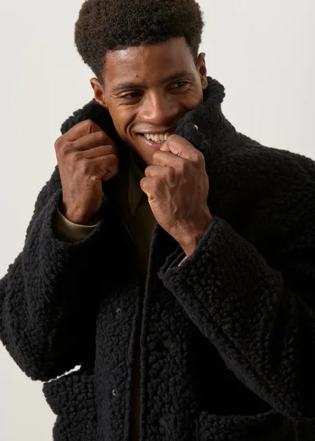 Veste Sherpa en laine et coton bio | noir "Sherpa jacket - true black", Rotholz, photo 2