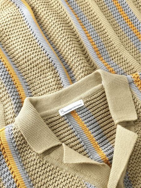 Chemise manches courtes maille en coton bio | striped knitted shirt beige stripe - Knowledge Cotton Apparel