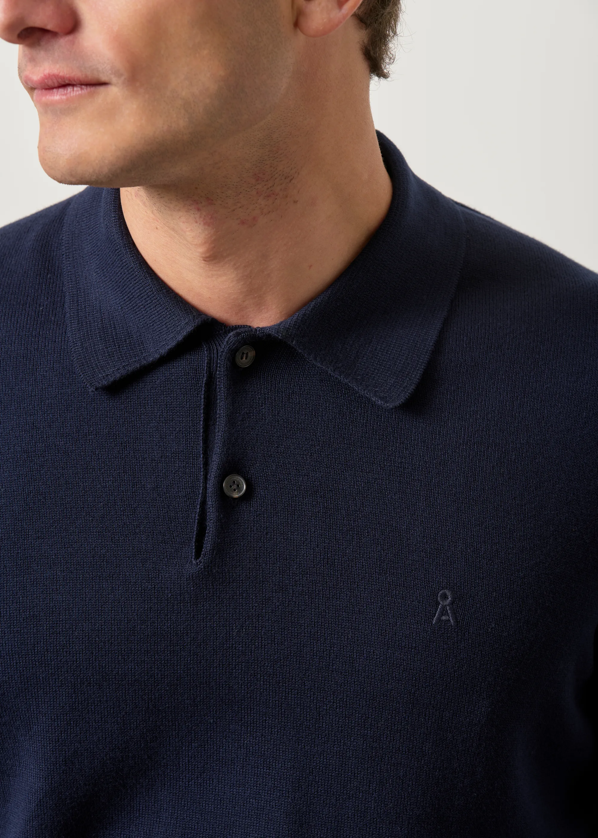 Pull polo en coton bio | marine "Knit longsleeve poloshirt - night sky", Armedangels, photo 2