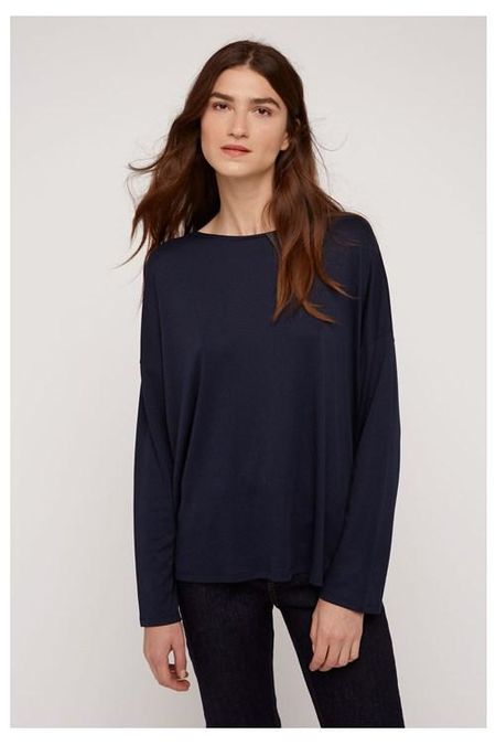 T-shirt à manches longues marine en tencel et coton bio - leigton