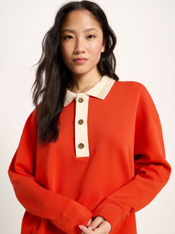 Sweat polo oversize en coton bio et matière recyclée | rouge, Lanius