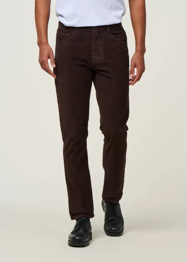 Pantalon droit velours en coton bio | marron "chuck 5-pocket corduroy - chocolate torte", Knowledge Cotton Apparel