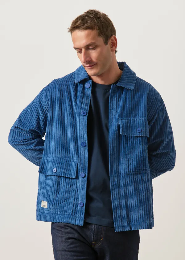 Surchemise en velours côtelé de coton bio | bleu "delft blue corduroy gabin shirt - blue", Thinking Mu
