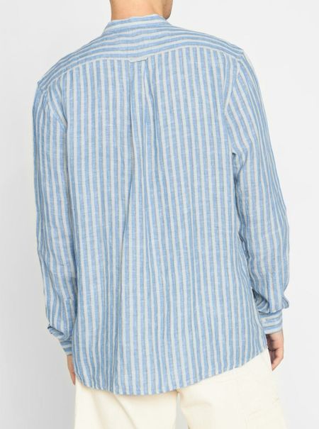 Chemise rayée bleue en lin bio - striped linen custom fit shirt stripe - Knowledge Cotton Apparel