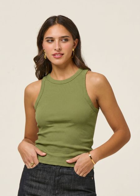 Débardeur côtelé en coton bio | vert kaki - WeDressFair