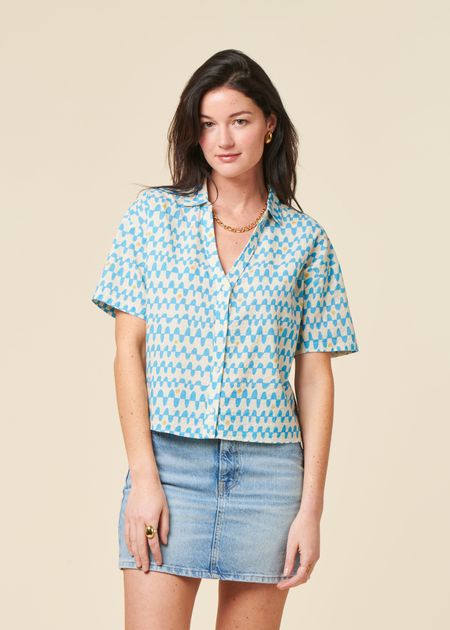 Chemise en coton biologique | bleu "sunset cropped blouse blue - blue"
