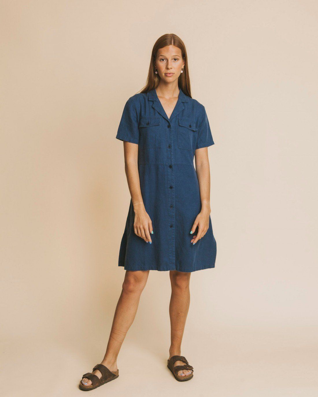 Robe bleu canard en chanvre, coton bio et tencel - karen, Thinking Mu, photo 1