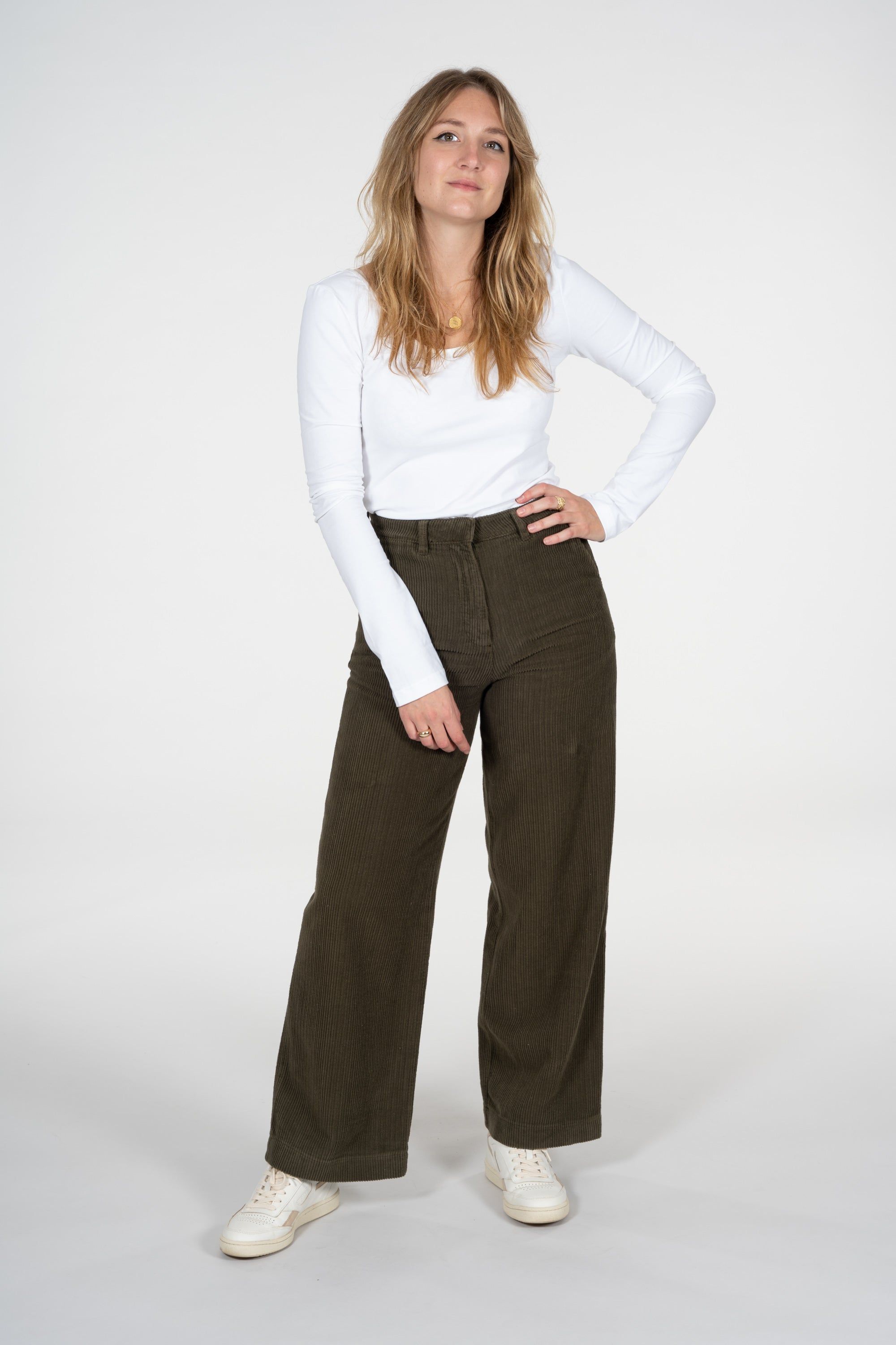 Pantalon ample kaki velours côtelé en coton bio - posey forrest night, Knowledge Cotton Apparel, photo 4