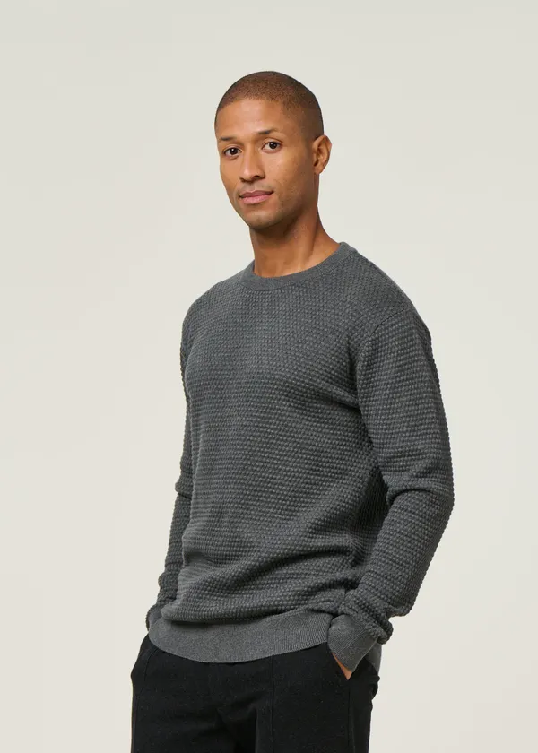 Pull en coton bio | gris "vagn dark grey melange", Knowledge Cotton Apparel