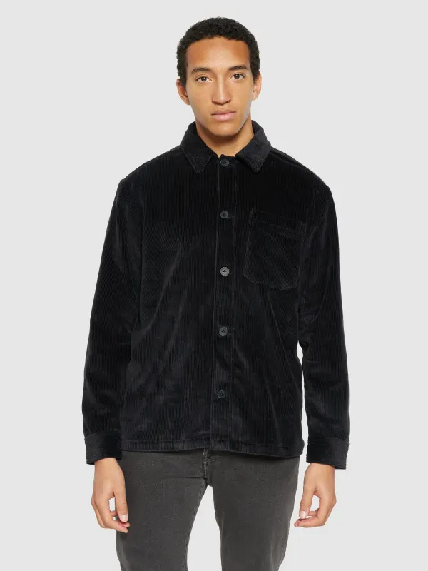 Surchemise en velours de coton bio | noir "stretched 8 wales corduroy overshirt black jet", Knowledge Cotton Apparel