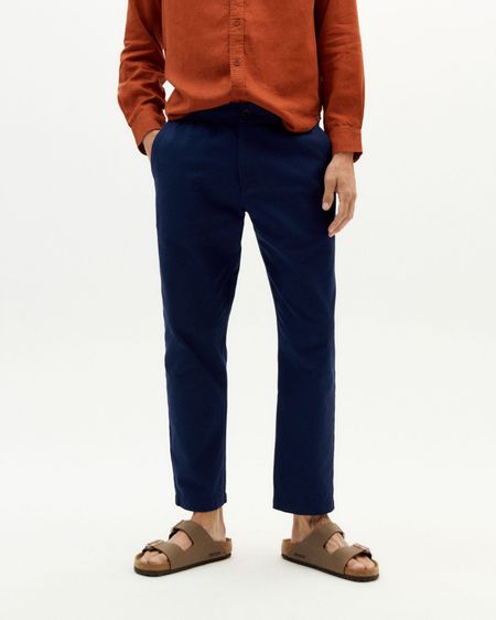 Pantalon droit en coton bio | marine "blue night light travel pants"