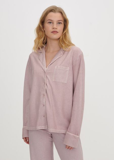 Haut pyjama en coton bio et tencel | rayé rose "core sleep shirt - pink stripe"