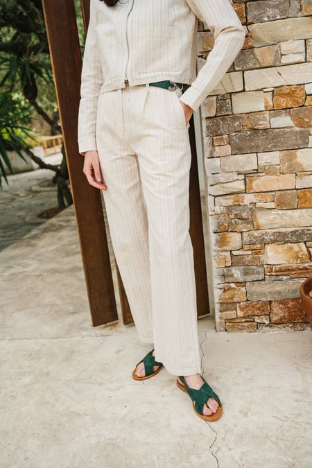 Pantalon à rayures en coton bio et lin | écru "womens pantalone natural stripe"