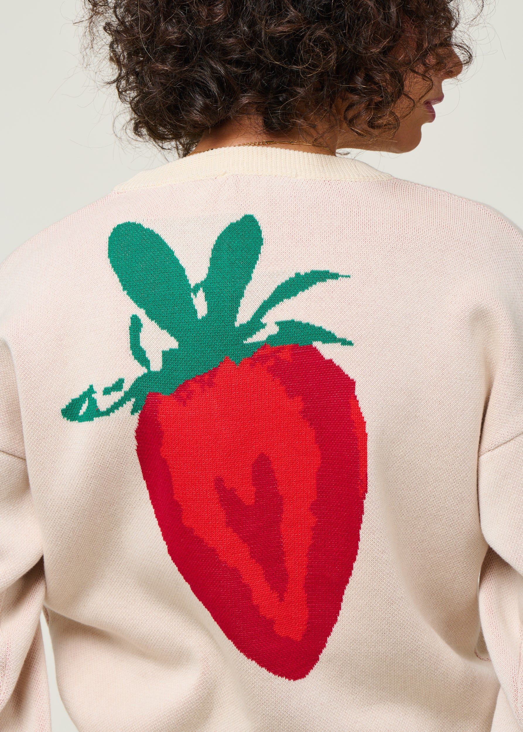 Pull en coton bio | écru "strawberry philis knitted sweater - white", Thinking Mu, photo 4