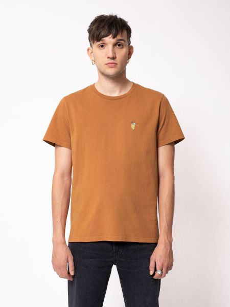 T-shirt orange broderie en coton bio - roy drink burnt orange