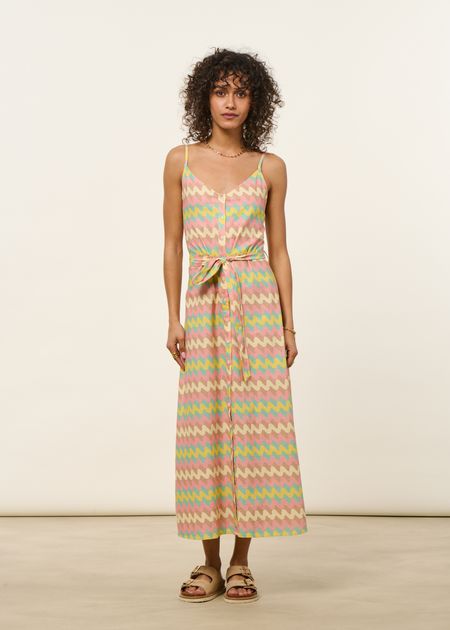 Robe en lin et coton bio | multicolore "pastel wavy stripes strap dress" - Brava Fabrics