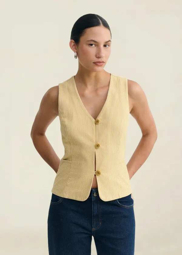 Gilet sans manches | rayé jaune "nogal stripes alisa top - multicolor", Thinking Mu