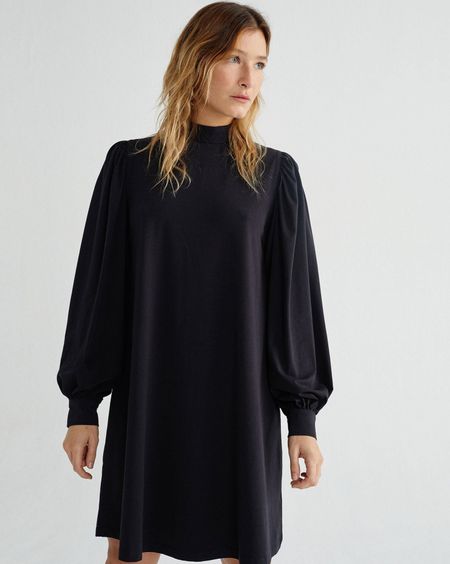 Robe manches bouffantes noire en coton bio - flora